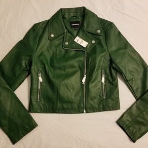 Express vegan leather green moto jacket